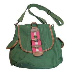 Y2K Convertible Green & Pink Canvas Crossbody Backpack – Utility Boho Bag